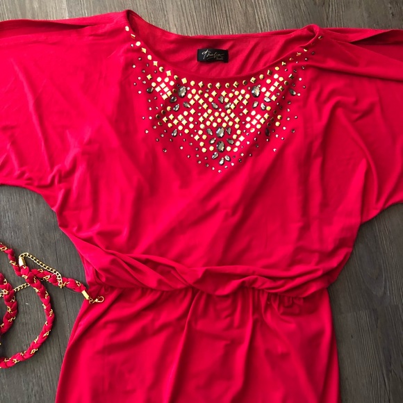 Cold Shoulder Studded Blouson Dress b95 - Picture 5 of 8